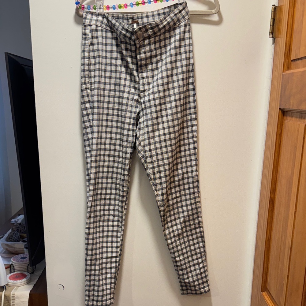 Free People Yellow and Black Plaid Pants